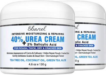 Ebanel Urea Cream 40% Plus Salicylic Acid 2%, Foot Cream For Dry Cracked Heels Feet Knees Elbows Hands, Foot Dead Skin Cuticle Callus Remover Toenail Softener, Skin Barrier Repair Cream, 2-Pack