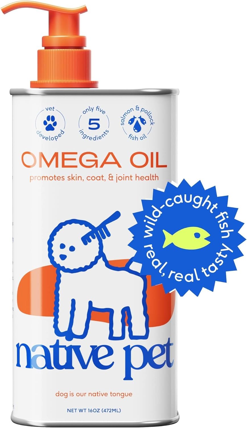 Native Pet Omega 3 Fish Oil For Dogs Supplement With Omega 3 Epa Dha, With Easy Serve Liquid Pump - Supports Itchy Skin & Mobility - Pollock & Salmon Oil For Dogs - Omega Oil, Fish Oil Dogs (16 Oz)