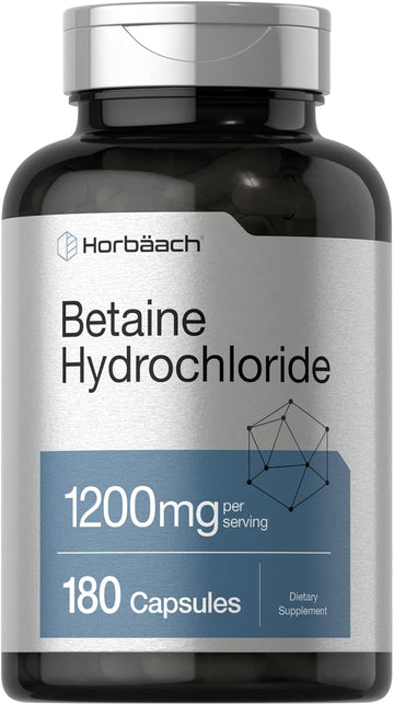 Horbaach Betaine Hcl 1200Mg | 180 Capsules | Betaine Hydrochloride Supplement | Non-Gmo, Gluten Free