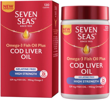 Seven Seas High Strength Cod Liver Oil Tablets With Omega-3, Fish Oil, Gelatine Free, 120 Capsules, EPA & DHA, Plus High Strength Vitamin D : Amazon.co.uk: Health & Personal Care