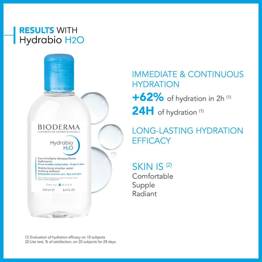 Bioderma Hydrabio H2O - Cleansing & Moisturising Micellar Water For Dehydrated Skin, Gentle Cleanser To Remove Impurities & Make Up Remover For Face & Eyes, 250Ml