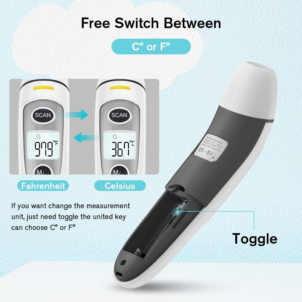 Thermometer for Adults,Touchless Digital Infrared Thermometer for Fever, Ear and Forehead Thermometer for Baby and Kids, with LCD Screen, Memory Recall, Fever Alarm (White) : Baby