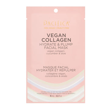 Pacifica Beauty Vegan Collagen Hydrate And Plump Facial Mask, Skincare, Sheet Mask, Cucumber, Aloe, Moisturizing, Hydrating, Face Care, Collagen Face Mask, For Dry Skin And Aging Skin (1 Sheet)