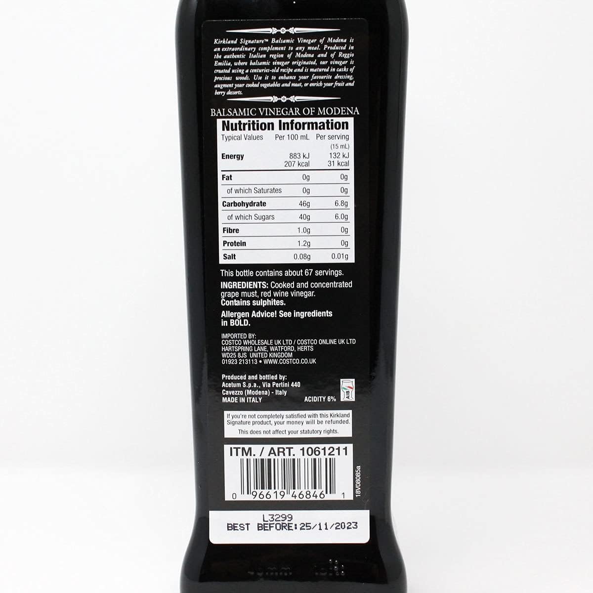 Kirkland Signature, 1 Ltr Balsamic Vinegar Of Modena Italian Gluten Free
