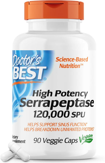 Doctor's Best High Potency Serrapeptase, Non-GMO, Gluten Free, Vegan, Supports Healthy Sinuses, 120,000 SPU, 90 Count