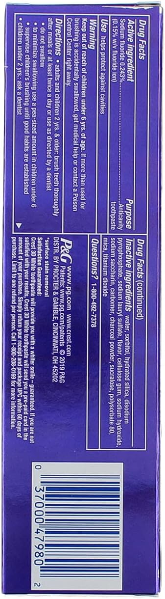 Crest 3D White Toothpaste Charcoal 4.1 Ounce (116G)