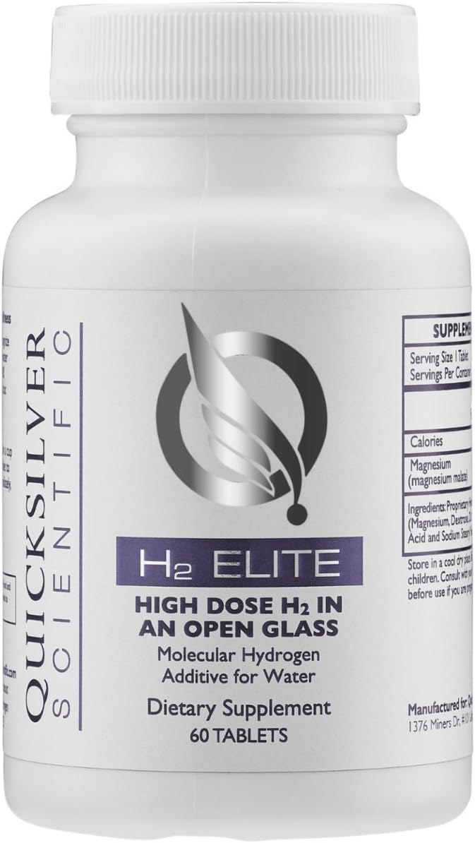 Quicksilver Scientific H2 Elite - Molecular Hydrogen For Energy + Metabolism Support, Water Tablets Perfect For Open Containers - Magnesium Malate Drink Additive (60 Molecular Hydrogen Tablets)