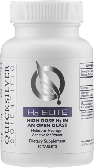 Quicksilver Scientific H2 Elite - Molecular Hydrogen For Energy + Metabolism Support, Water Tablets Perfect For Open Containers - Magnesium Malate Drink Additive (60 Molecular Hydrogen Tablets)