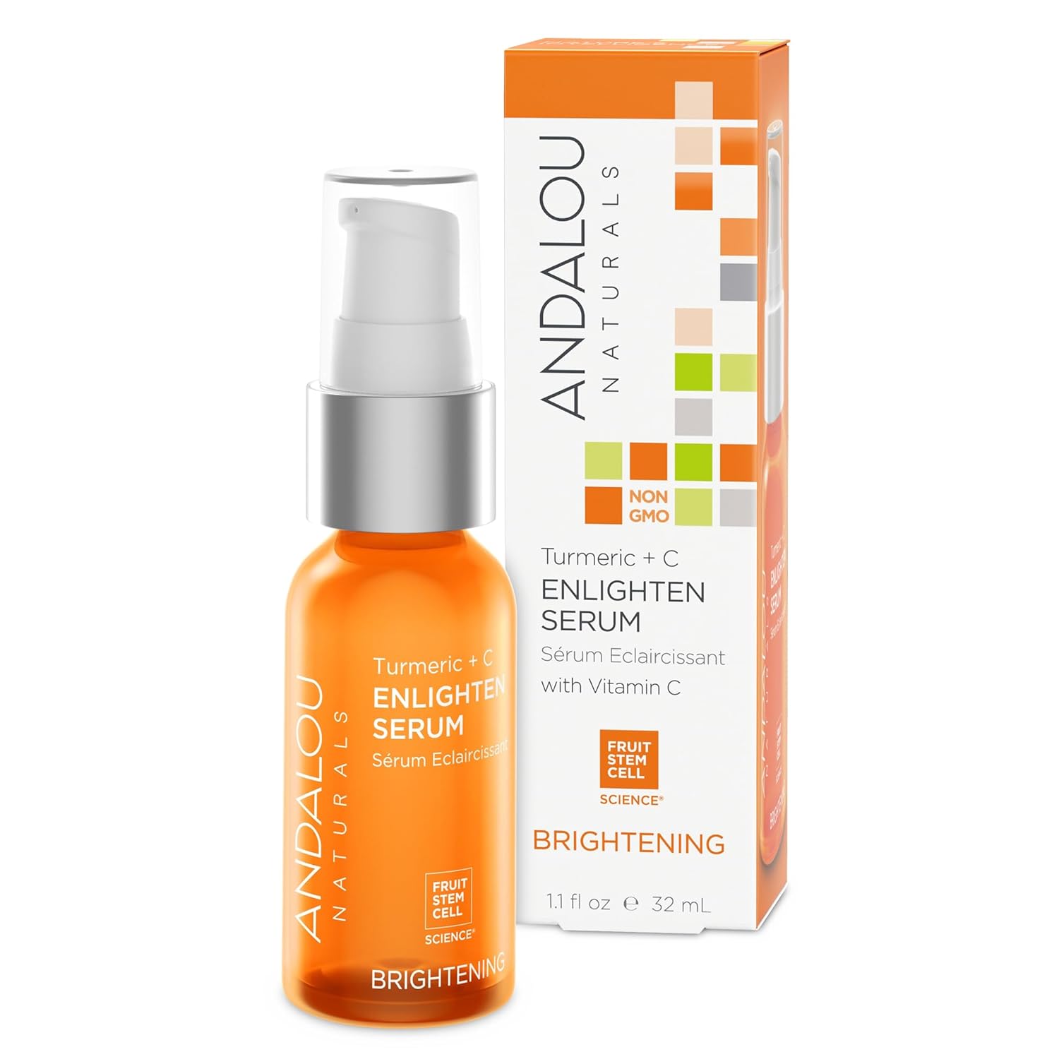 Andalou Naturals Turmeric + C Enlighten Serum, Skin Brightening with Vitamin C & Turmeric, Anti-Aging Care, Diminish Sun Damage, Lighten Skin, 1.1 Fl Oz