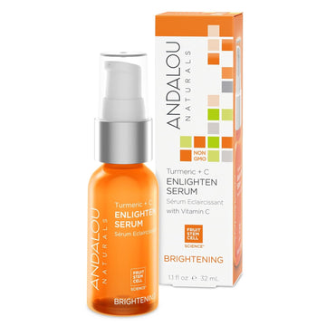 Andalou Naturals Turmeric + C Enlighten Serum, Skin Brightening with Vitamin C & Turmeric, Anti-Aging Care, Diminish Sun Damage, Lighten Skin, 1.1 Fl Oz