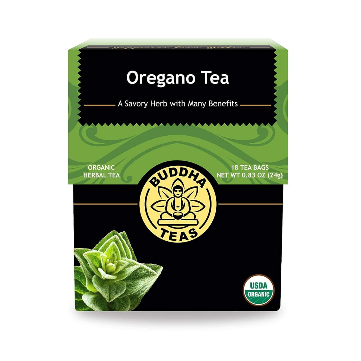 Buddha Teas - Organic Oregano Tea - Herbal Tea - For Health & Wellbeing - With Antioxidants & Minerals - Clean Ingredients - Caffeine Free - Ou Kosher & Non-Gmo - 18 Tea Bags (Pack Of 1)