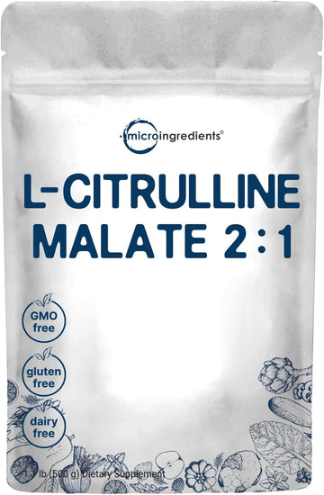 Pure L Citrulline Malate 2:1 Powder, 500 Grams, Filler Free, Vegan Citrulline Supplement And Citrulline Nitrate, Supports Muscle Performance, Endurance And Strength, Unflavored, Dissolve Easily