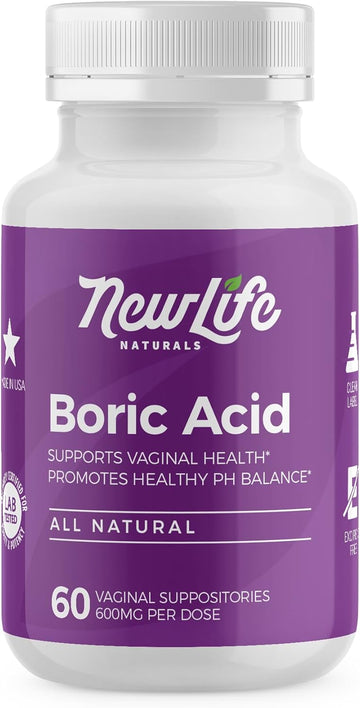 Newlife Naturals - Medical Grade Boric Acid Vaginal Suppositories - 600Mg - 100% Pure Womens Ph Balance Pills - Yeast Infection, Bv - 60 Capsules: Made In Usa