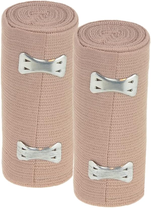Dealmed Compression Bandages With Clip Closure | Stretch Elastic Wraps For Foot, Ankle, Knee, Leg, Arm & Body, Muscle Sprains, Sports Injury, Edema & Wound Care (4 Inch Pack Of 2)