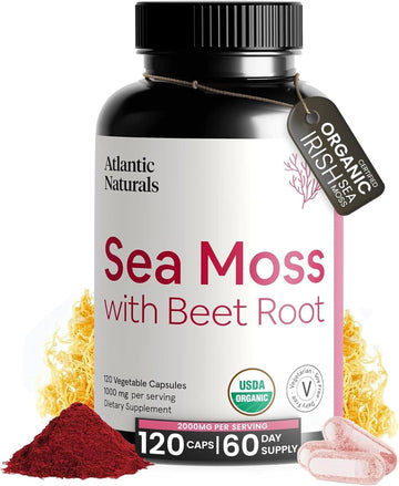 Atlantic Naturals Sea Moss With Beet Root Capsules - Premium Quality Sea Moss Supplement - Sea Moss Superfood To Support Immune Health, Blood Flow, Joint Health & Athletic Performance - 120 Ct
