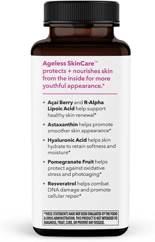 Lifeseasons - Ageless Skincare - Anti Aging Supplement - Antioxidant Support - Moisturizes & Nourishes Skin - Acai Berry Astaxanthin Resveratrol R-Alpha Lipoic Acid & Pomegranate Extract - 90 Capsules