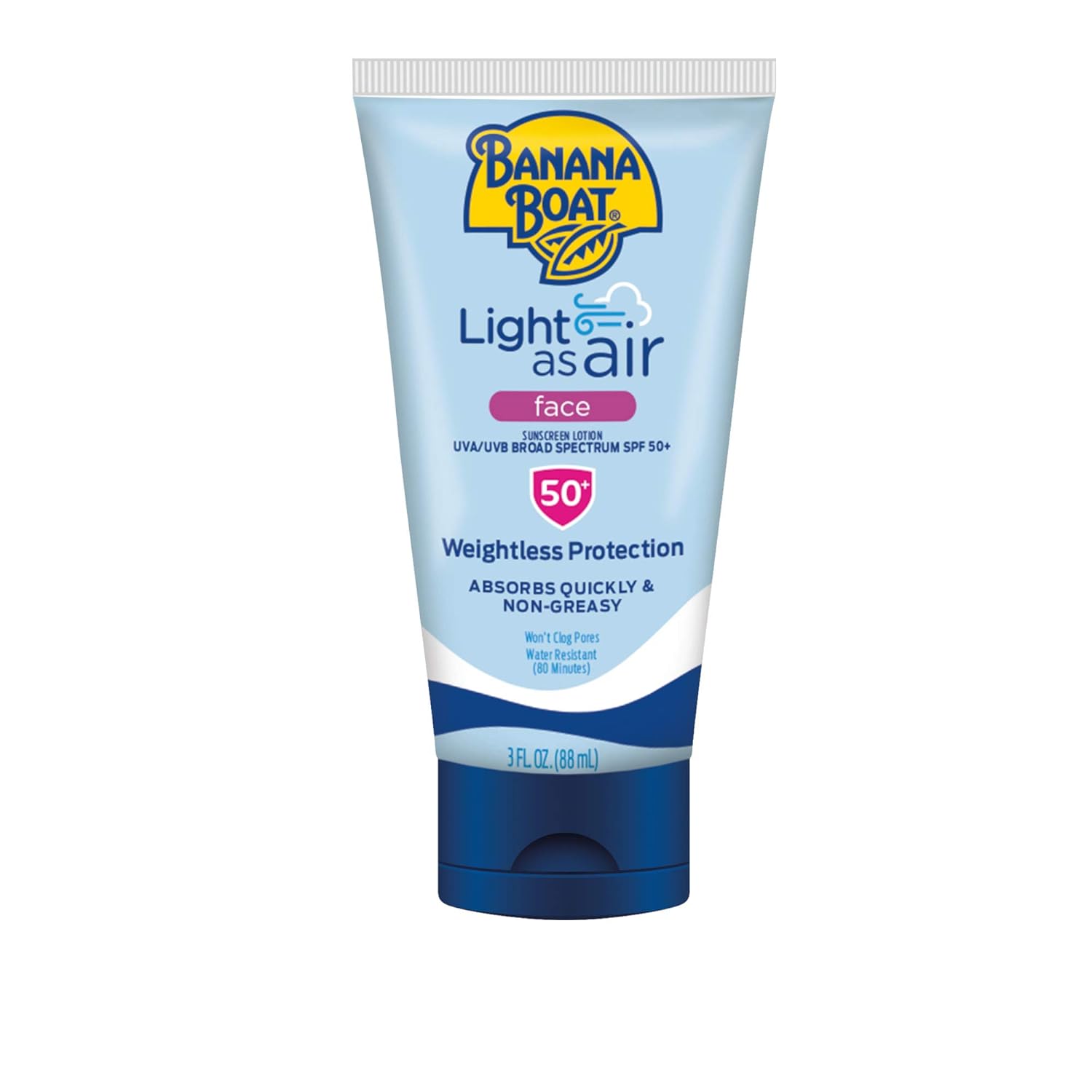 Banana Boat Light As Air Face Sunscreen Lotion Spf 50, 3Oz | Travel Size Sunscreen, Lightweight Sunscreen, Banana Boat Sunscreen Lotion For Face Spf 50, Oxybenzone Free Sunscreen Spf Face Lotion, 3Oz
