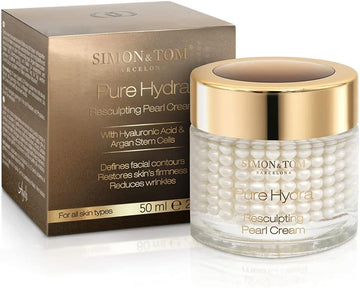 Simon&Tom Pure Hydra Resculpting Pearl Cream, Transforming Moisturizing Facial Cream, Anti-Aging And Anti Wrinkle With Hyaluronic Acid And Argan Stem Cells, 50Ml