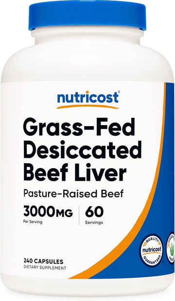 Nutricost Grass Fed Desiccated Beef Liver Capsules 3000mg (750mg Per Cap) - No Hormones, Non-GMO, Gluten Free, Pasture-Raised, Free Range Beef (240 Count (Pack of 1))