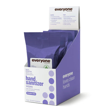 Everyone Hand Sanitizer Wipes, 15 Wipes (Pack Of 6), Lavender And Aloe, Plant Derived Alcohol With Pure Essential Oils