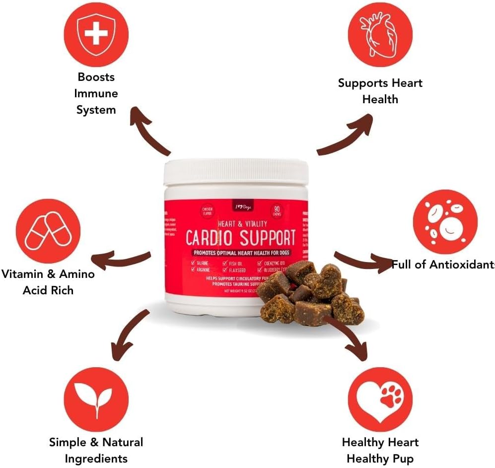 iHeartDogs Heart & Vitality Cardio Support for Dogs - Dog Heart Health Supplement with Anchovy Oil, Taurine, Flaxseed, Arginine, Blueberry Extract, Coenzyme Q10 : Pet Supplies