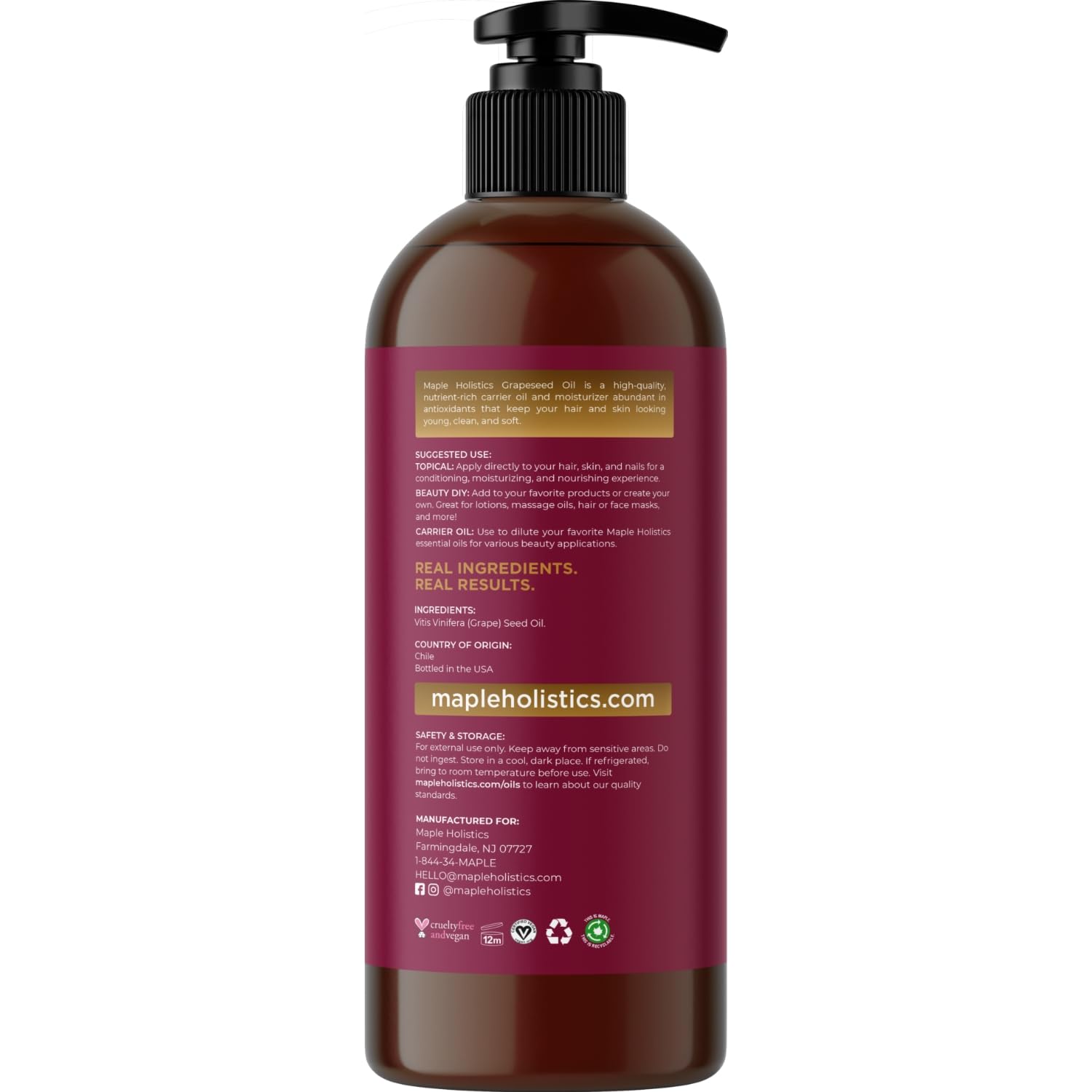 Pure Cold Pressed Grapeseed Oil - Hydrating Grapeseed Oil for Hair Skin and Nails Plus Carrier Oil for Essential Oils Mixing - Pure Grapeseed Oil for Skin Beauty DIYs and Facial Skin Care Products : Beauty & Personal Care