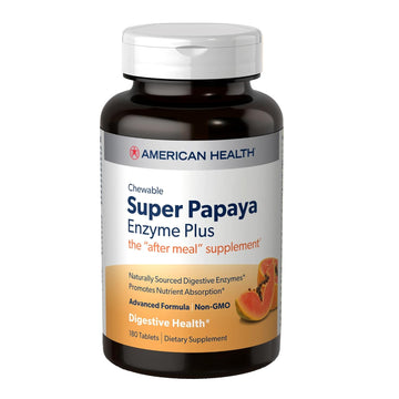 American Health Super Papaya Enzyme Plus - 180 Chewable Tablets - The After-Meal Supplement - Non-Gmo - 60 Servings
