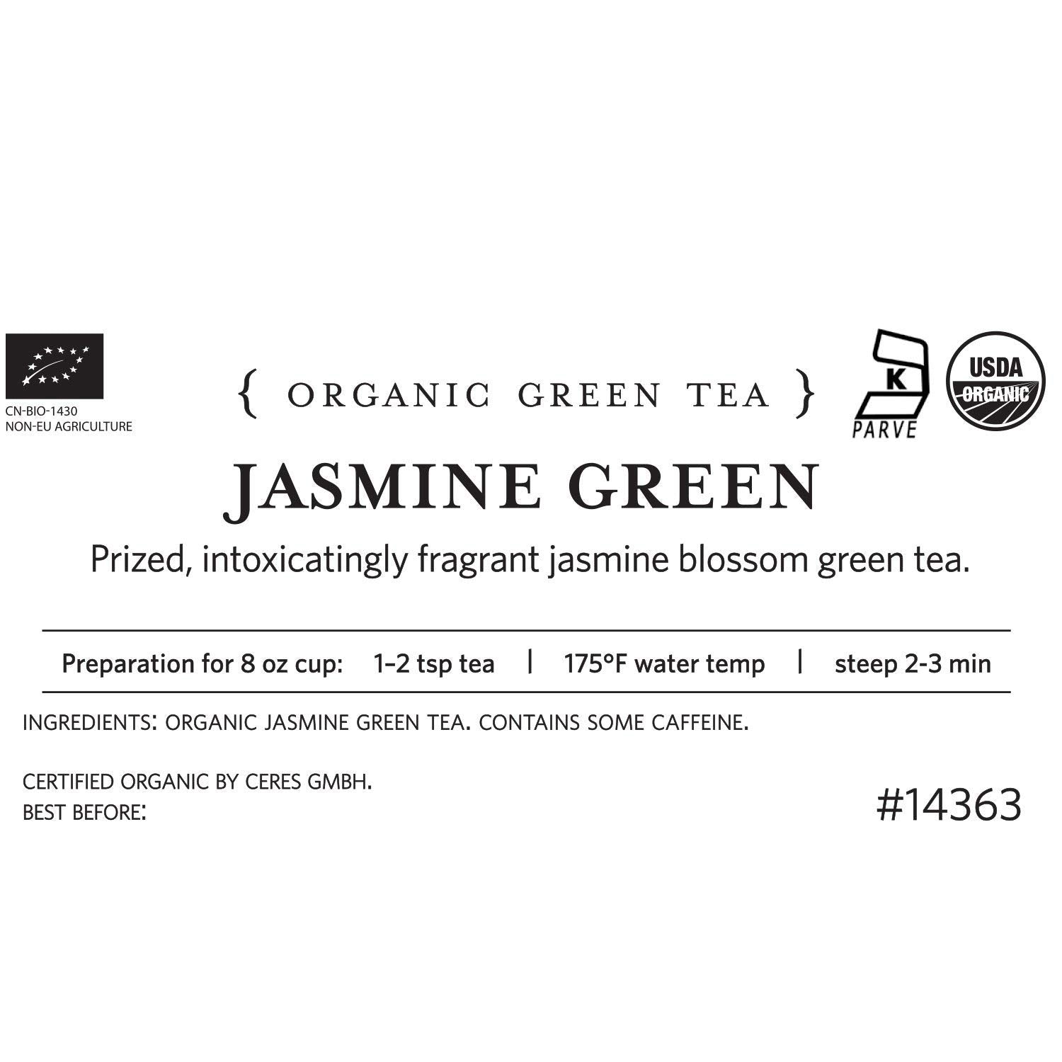 Tea Forte Jasmine Green Loose Bulk Tea, 1 Pound Pouch, Organic Green Tea Tea Makes 160-170 Cups