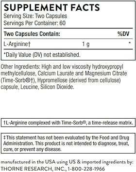 THORNE L-Arginine Sustained Release (Formerly Perfusia-SR) - Support Heart Function, Nitric Oxide Production, and Optimal Blood Flow - 120 Capsules - 60 Servings