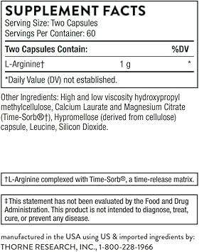 Thorne L-Arginine Sustained Release (Formerly Perfusia-Sr) - Support Heart Function, Nitric Oxide Production, And Optimal Blood Flow - 120 Capsules - 60 Servings