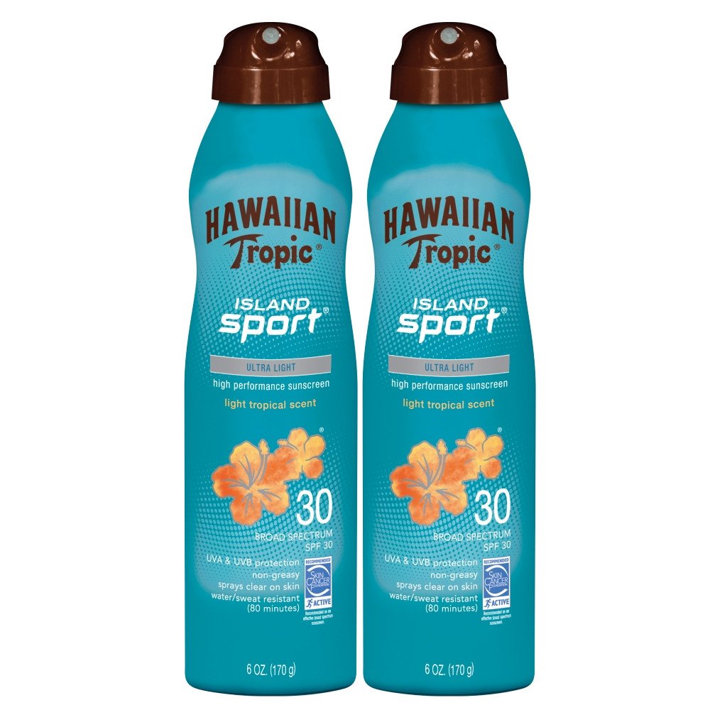 Hawaiian Tropic Sunscreen Island Sport Broad Spectrum Sunscreen Spray, SPF 30, 6 Ounce - Twin Pack : Beauty & Personal Care