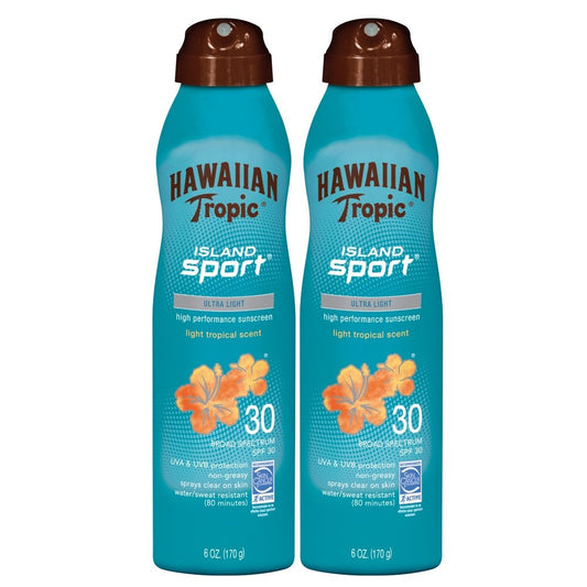 Hawaiian Tropic Sunscreen Island Sport Broad Spectrum Sunscreen Spray, SPF 30, 6 Ounce - Twin Pack : Beauty & Personal Care