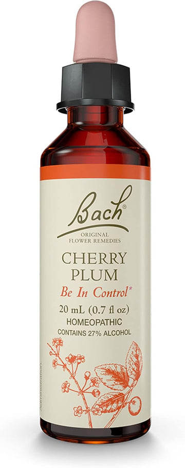 Bach Original Flower Remedies, Cherry Plum For Control, Natural Homeopathic Flower Essence, Holistic Wellness, Vegan, 20Ml Dropper