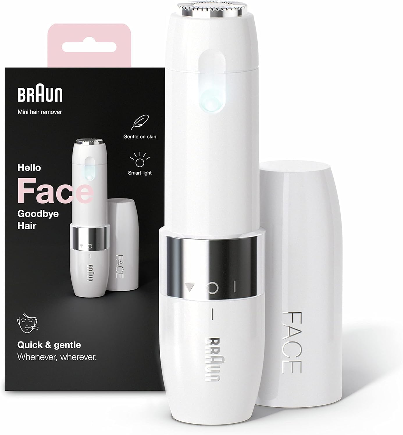 Braun Face Mini Hair Remover, Facial Hair Remover For Women Mini-Sized Design For Portability, Efficient Facial Hair Removal Anytime, Anywhere, With Smart Light, Gifts For Women, Fs1000, White
