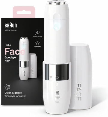 Braun Face Mini Hair Remover, Facial Hair Remover For Women Mini-Sized Design For Portability, Efficient Facial Hair Removal Anytime, Anywhere, With Smart Light, Gifts For Women, Fs1000, White