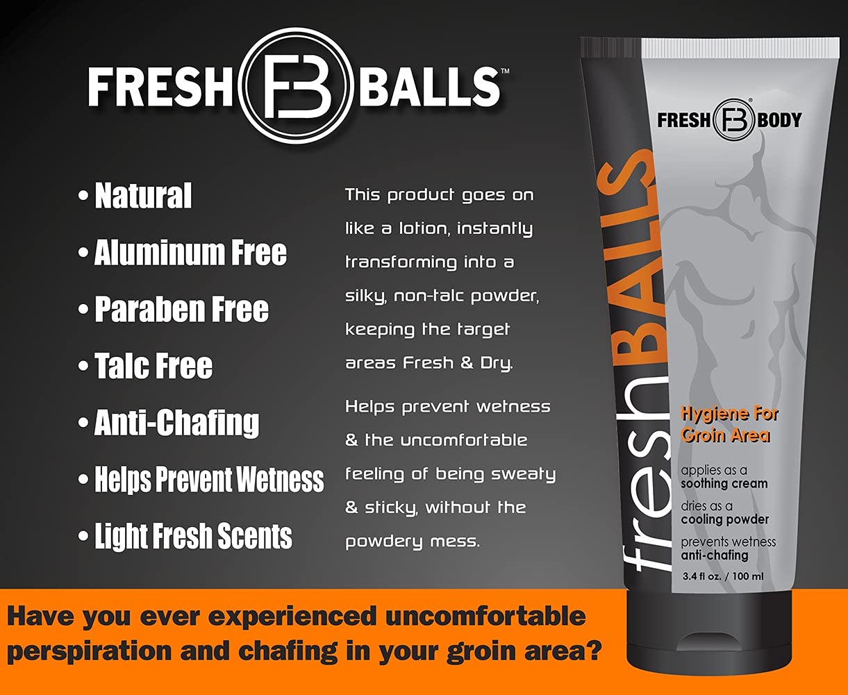 Fresh Body FB Fresh Balls On-The-Go Anti Chafing Lotion, 0.07 Fl Oz Travel Size Packet (30 Pack) - Ball Deodorant for Men and Soothing Chafing Cream to Powder Hygiene for Groin Area : Beauty & Personal Care
