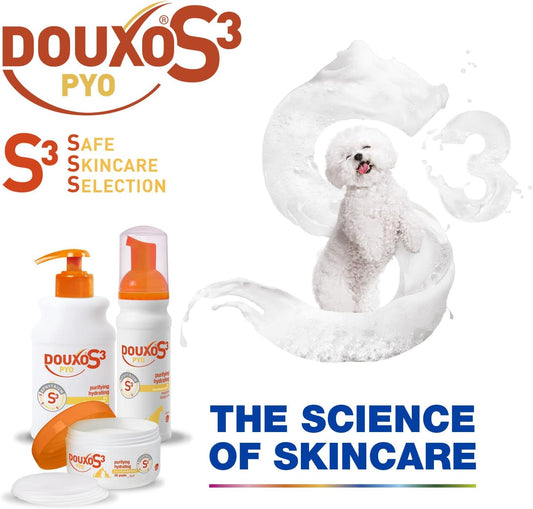 Douxo S3 Pyo Mousse, Waterless Antibacterial & Anti-Yeast Mousse, Leave-On Douxo S3-Pyo Mousse, Chlorhexidine For Dogs, No Rinse No Bath Mousse For Dogs, Hypoallergenic Fragrance, 150Ml