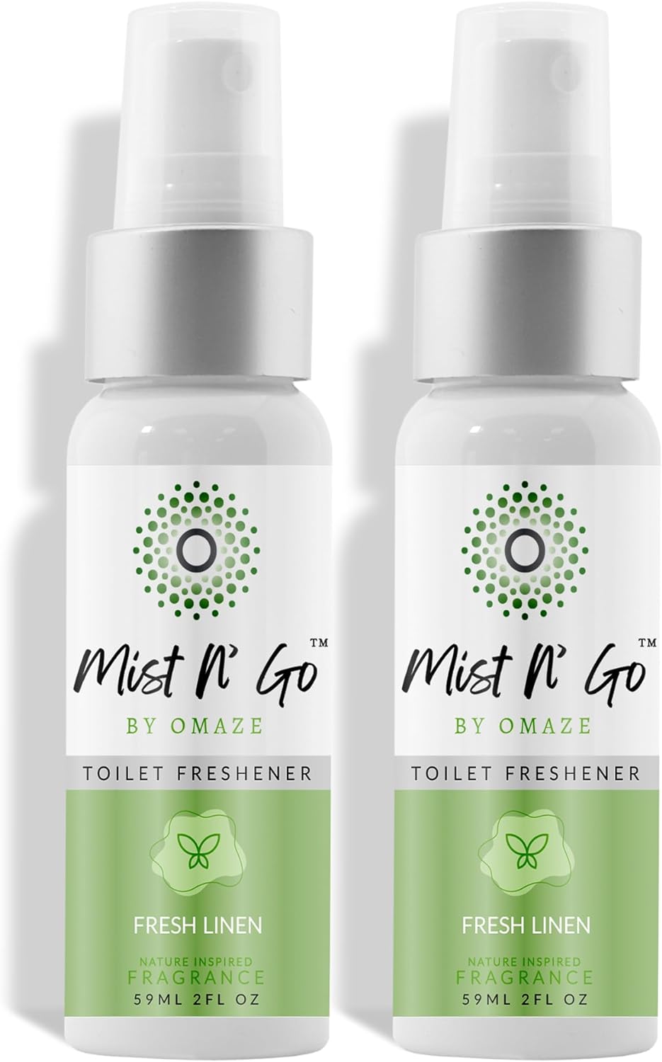 Mist N' Go by OMAZE Fresh Linen Scent Toilet Spray For Poop - Bathroom Spray Odor Eliminator Use Before You Sit On Toilet - Bathroom Poop Spray For Toilet Use For Travelling - Regular Size (2oz x2)