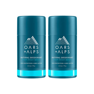 Oars + Alps Aluminum Free Deodorant for Men and Women, Dermatologist Tested and Made with Clean Ingredients, Travel Size, Fresh Ocean Splash, 2 Pack, 2.6 Oz Each