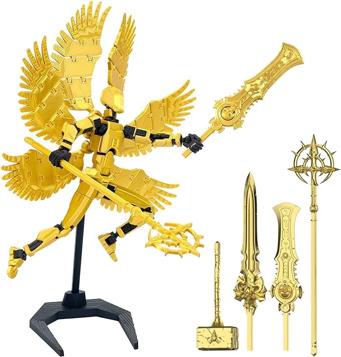 T13 Action Figure, Robot Action Figure, Pre-Assembled, T13 Action Figures 3D Print of Movable Figures with Multiple Joints (with 4 Weapons + 6 Hand Types + 6 Wings)