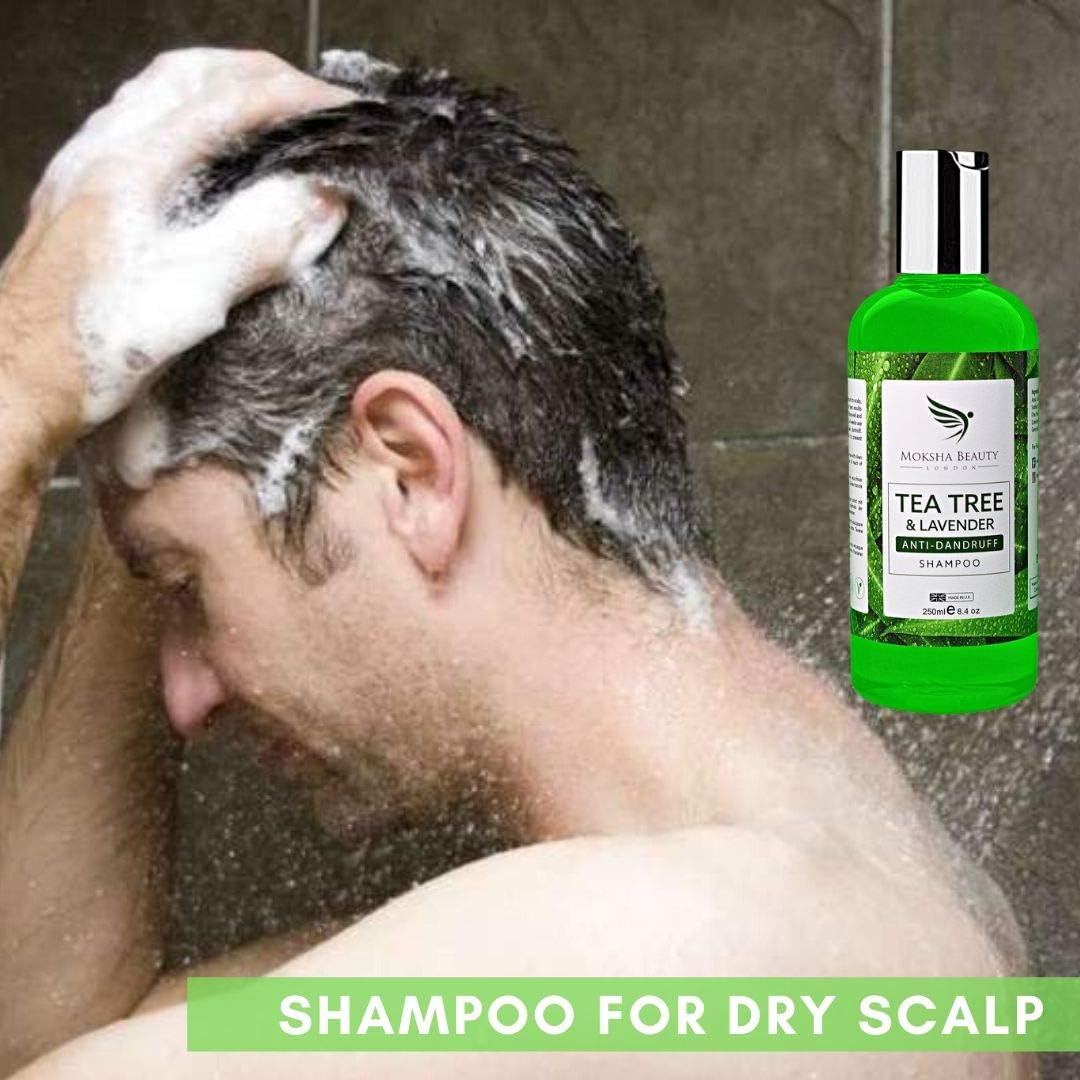 Tea Tree Oil Anti Dandruff Shampoo - 2 Pack [Made In Uk] Therapeutic Grade | Antifungal For Dry Itchy Flaky Scalp And Hair | Prevents Head Lice Men Women | 250Ml