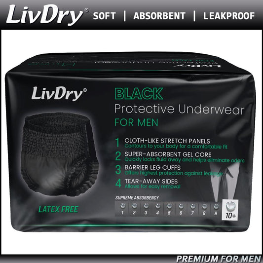 Livdry Adult Incontinence Underwear For Men, Premium Black Series, Ultimate Leak Protection, Large 14-Pack