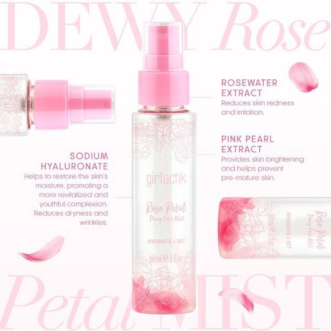 Girlactik Rose Petal Dewy Face Mist 2 Fl Oz. : Beauty & Personal Care