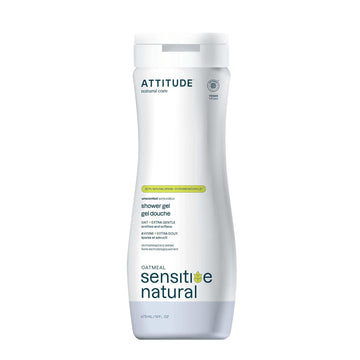 ATTITUDE Body Wash for Sensitive Skin with Oat, EWG Verified, Dermatologically Tested, Vegan, Extra Gentle, Unscented, 16 Fl Oz