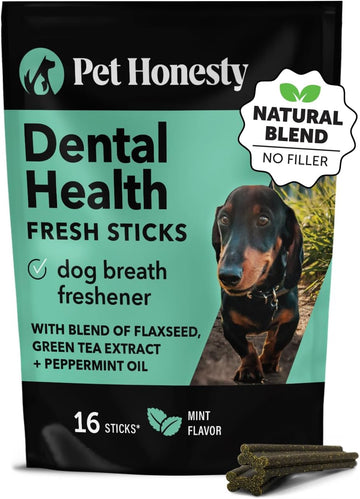 Pet Honesty Dental Health Fresh Sticks - Oral Hygiene Dental Sticks For Dogs - Dental Dog Chews - Freshen Dog Breath, Reduce Plaque + Tartar - 16 Sticks