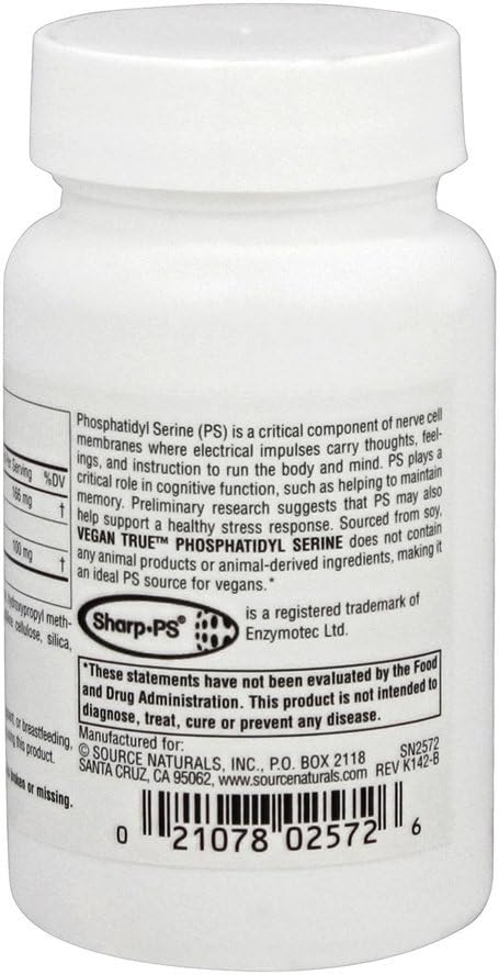 Source Naturals Vegan True Phosphatidyl Serine 100, Supports Cognitive Function*, 100 mg - 30 Vegetarian Capsules : Health & Household