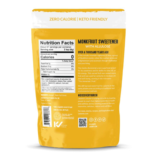 Lakanto Classic Monk Fruit Sweetener With Allulose, White Sugar Substitute From Monk Fruit Extract For Baking, Coffee & Tea, Gluten Free, Zero Calorie, Low Carb, Non Gmo, Keto, Classic White, 8 Oz Bag