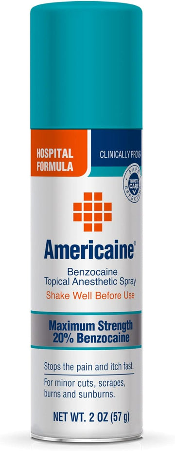 Americaine Hospital Formula, Maximum Strength Benzocaine Topical Anesthetic Spray, For Minor Cuts, Scrapes, Burns & Sunburn, 2 Oz Can (Packaging May Vary)