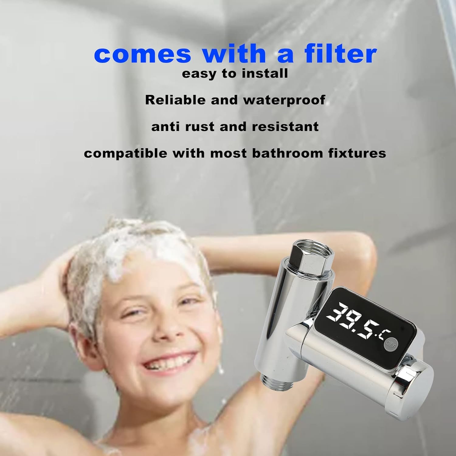Shower Thermometer Display, LED Digital Display 5?-85? (41?-185?) Baby Bath Water Thermometer, 360° Rotating Screen Waterproof, for Adults Kids Bathroom : Baby