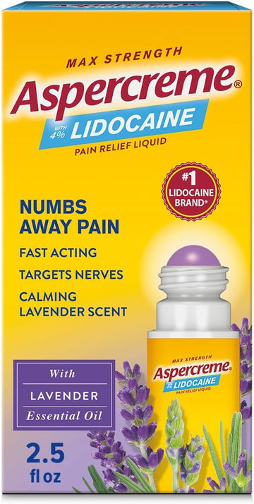 Aspercreme Essential Oils Lidocaine Pain Relief With Lavender, Roll-On No Mess Applicator, 2.5 oz